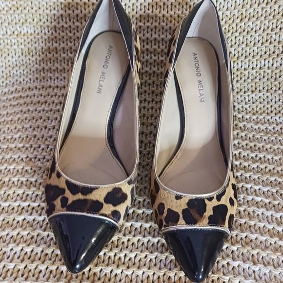 Antonio Melani leopard calf hair patent leather toe metalic heel pumps. … - Picture 2 of 5